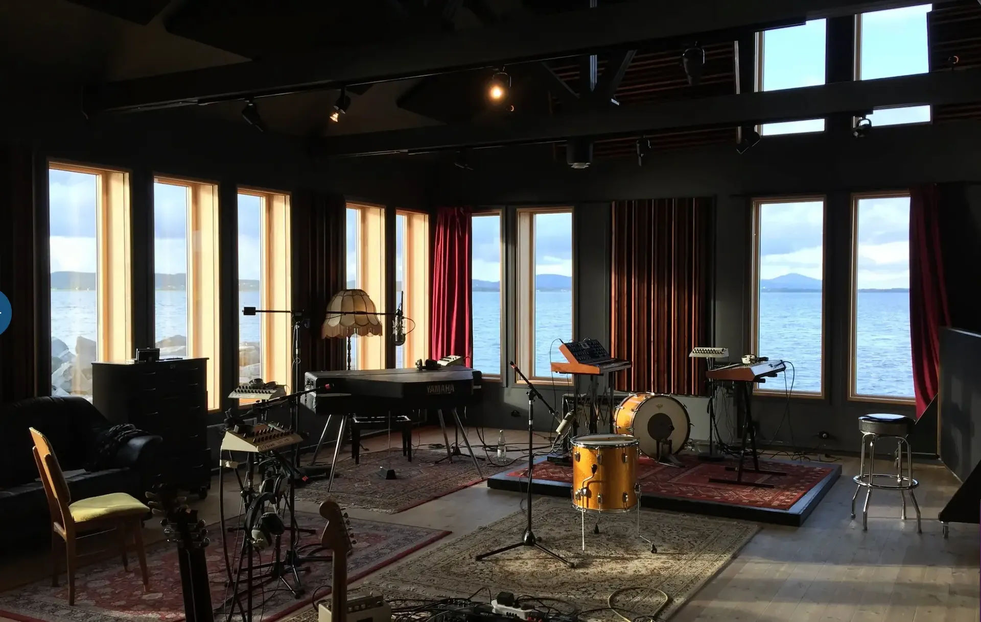music studio with view to lake and mountains